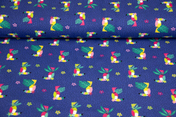 Stoffpaket Jersey mit Tukanen, blau, rosa